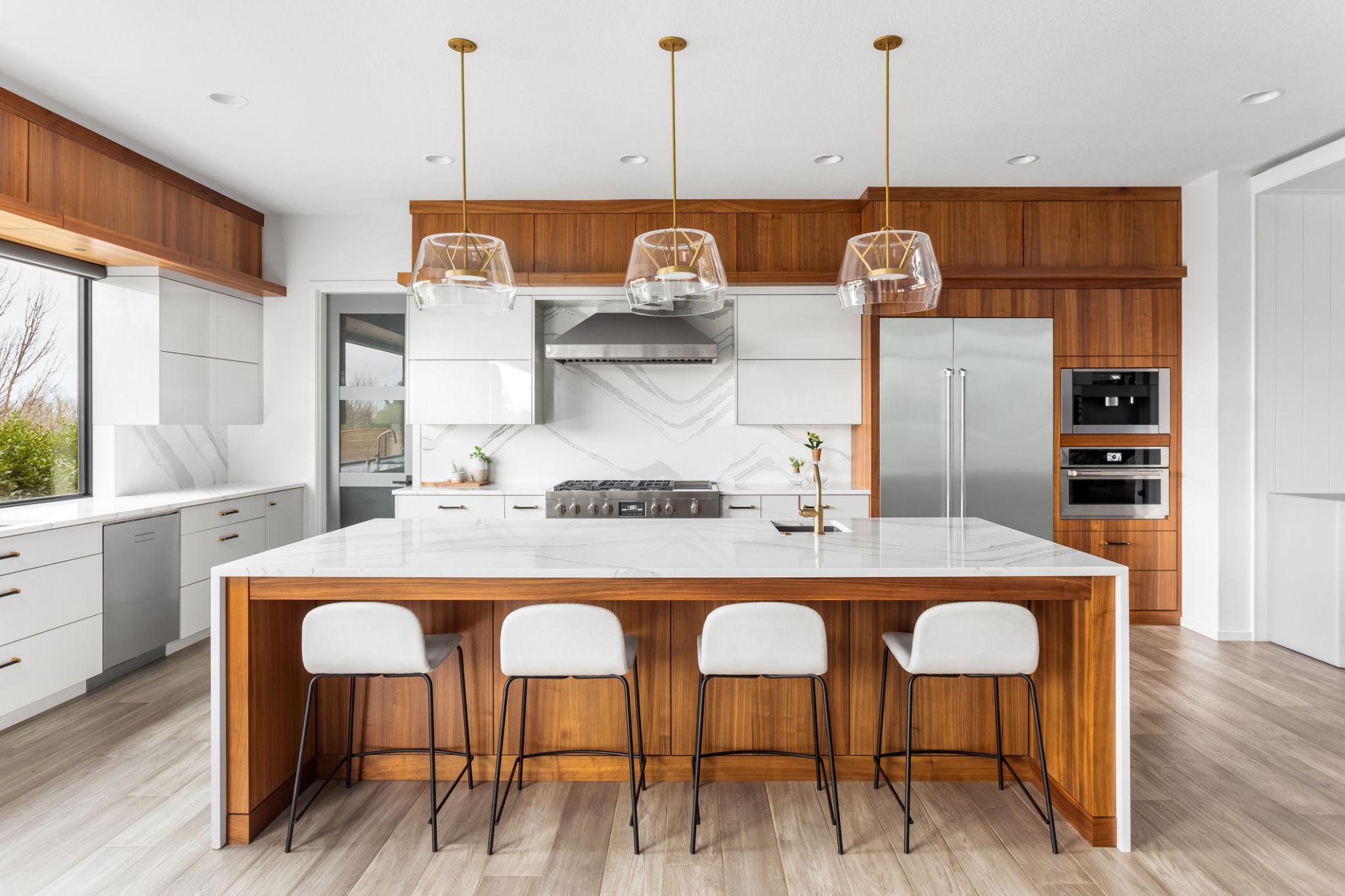 Modern Walnut Kitchen with Quartz Countertops